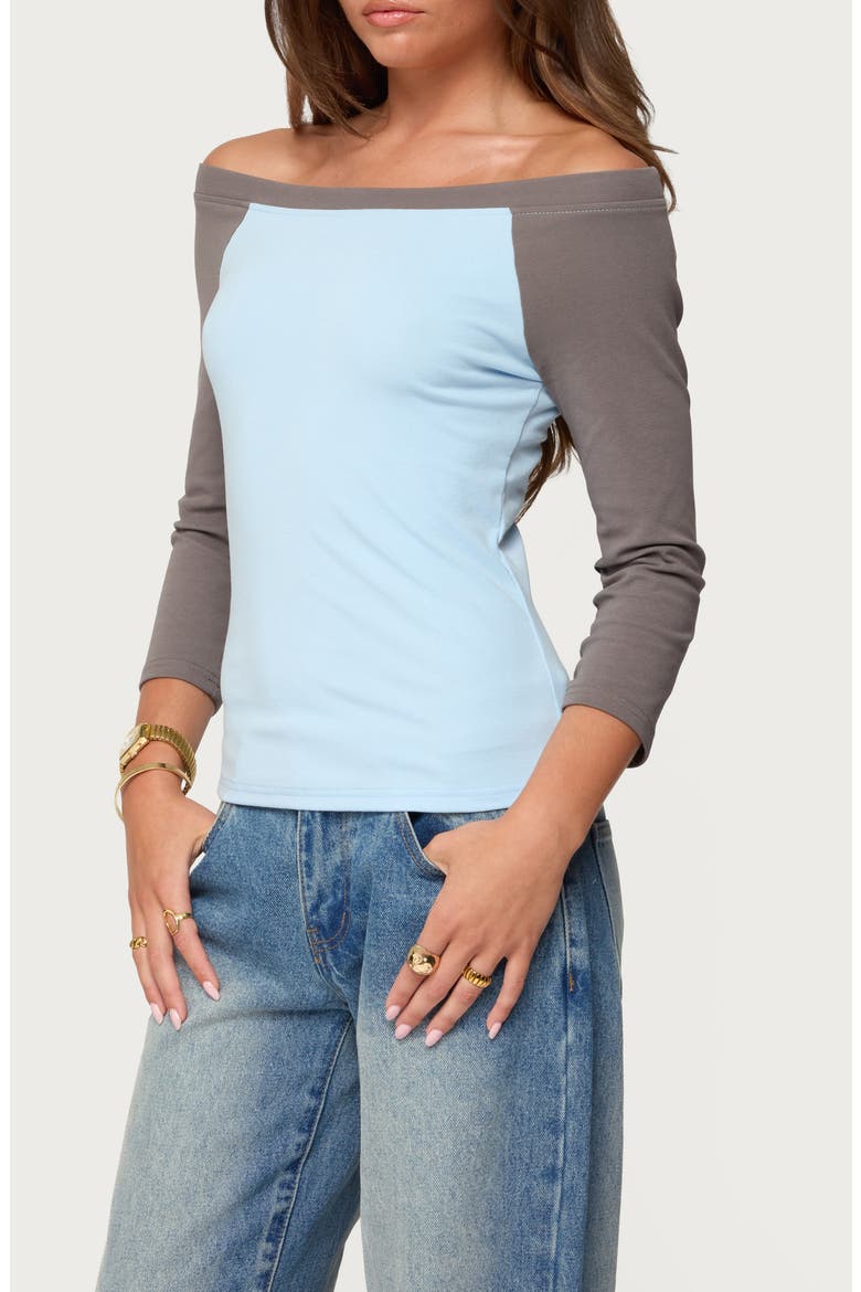 Keri Contrast Off the Shoulder Raglan Cotton Top, Alternate, color, LIGHT-BLUE