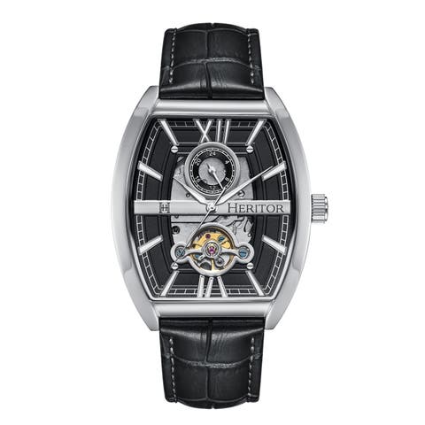 Masterson Semi-Skeleton Leather-Band Watch