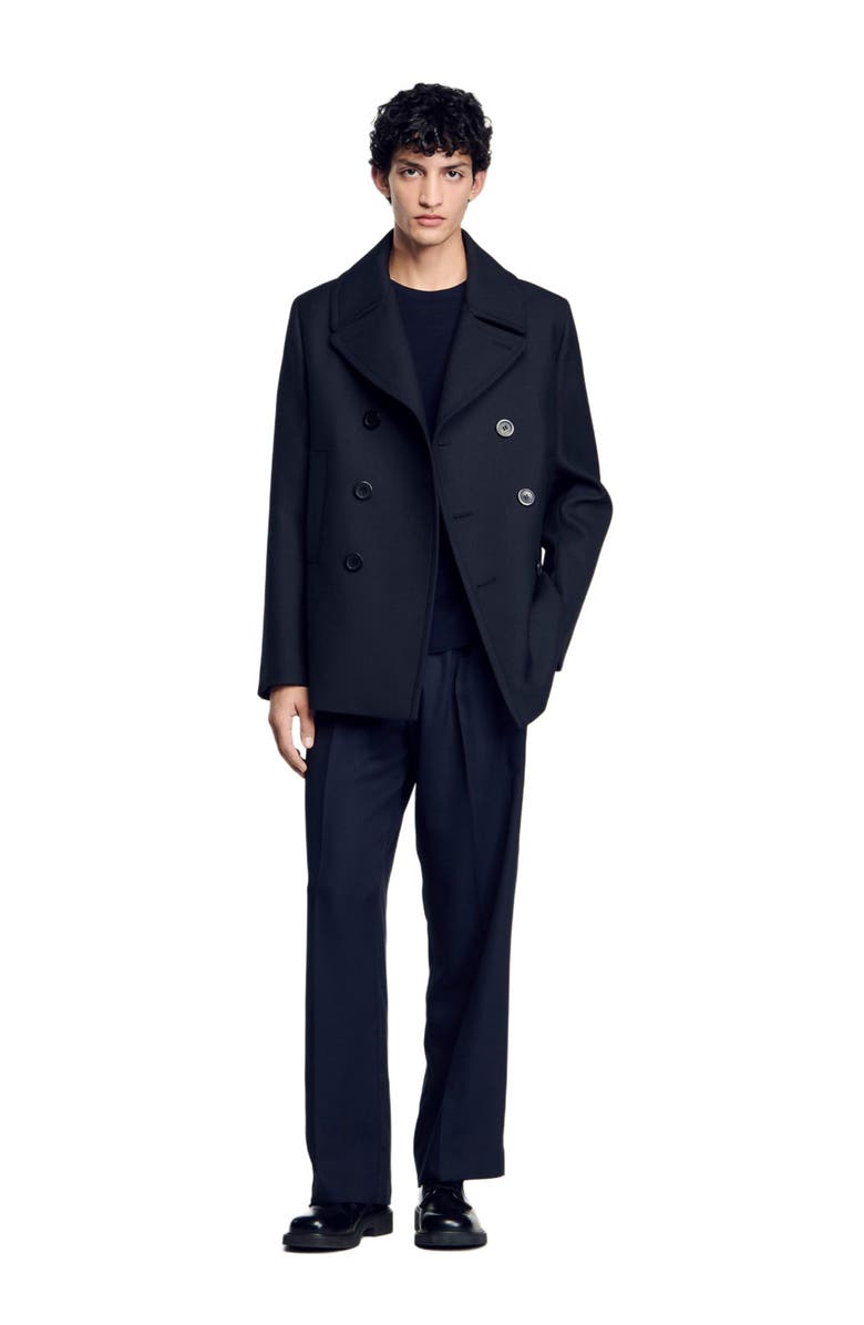 SANDRO Wool blend peacoat, Alternate, color, Navy Blue