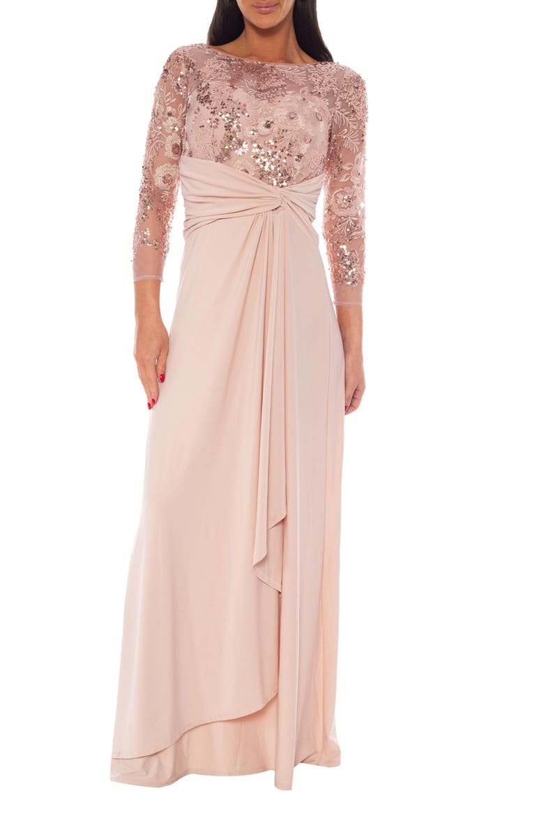 Beaded Sequin Ruffle Gown, Main, color, BLUSH