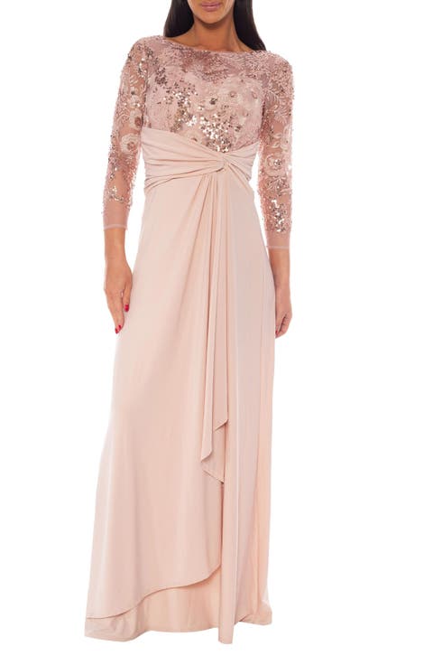 Beaded Sequin Ruffle Gown