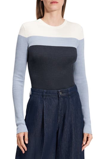 THEORY THEORY MIRZI COLORBLOCK SILK RIB CREWNECK SWEATER