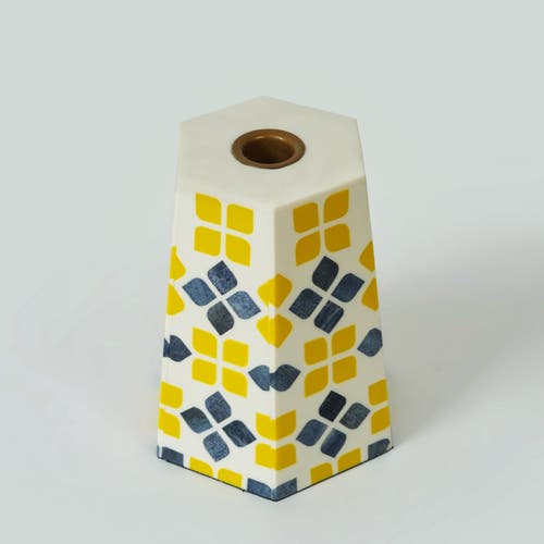 Mela Artisans Marigold Mosaic Inlay Candleholder In Yellow
