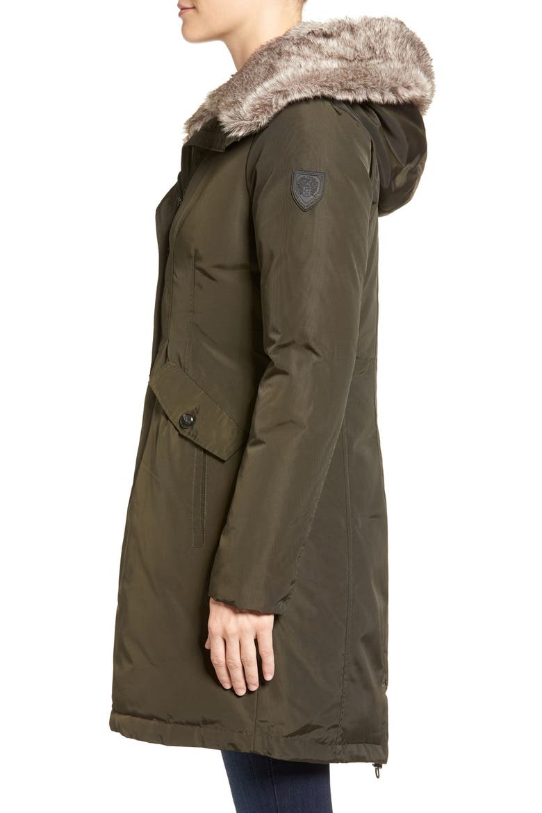 Faux Fur Trim Hooded Down & Feather Parka, Alternate, color, FOREST