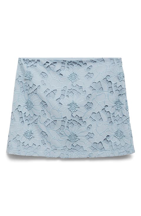 Embroidered Floral Cotton Miniskirt