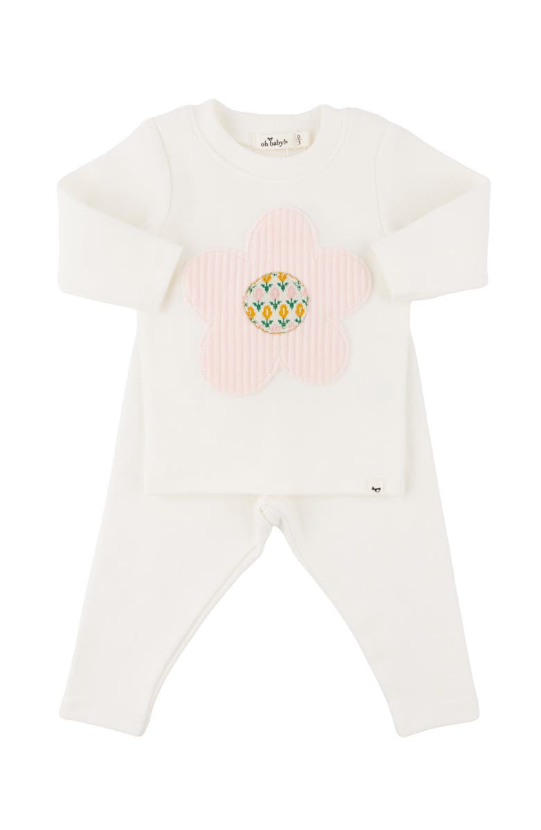 oh baby! Quilted Flower Applique Long Sleeve Two Piece Set, Alternate, color, Cream