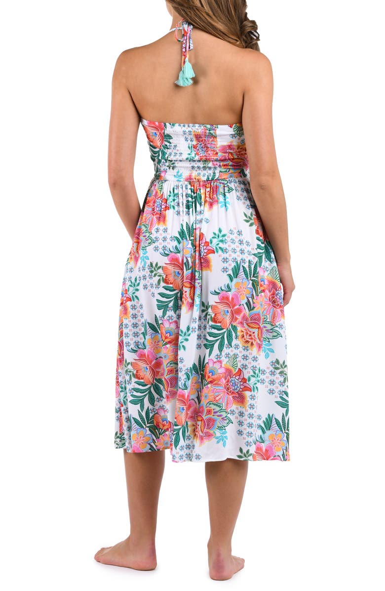 La Blanca Riviera Floral Halter Neck Cover-Up Dress, Alternate, color, White Multi