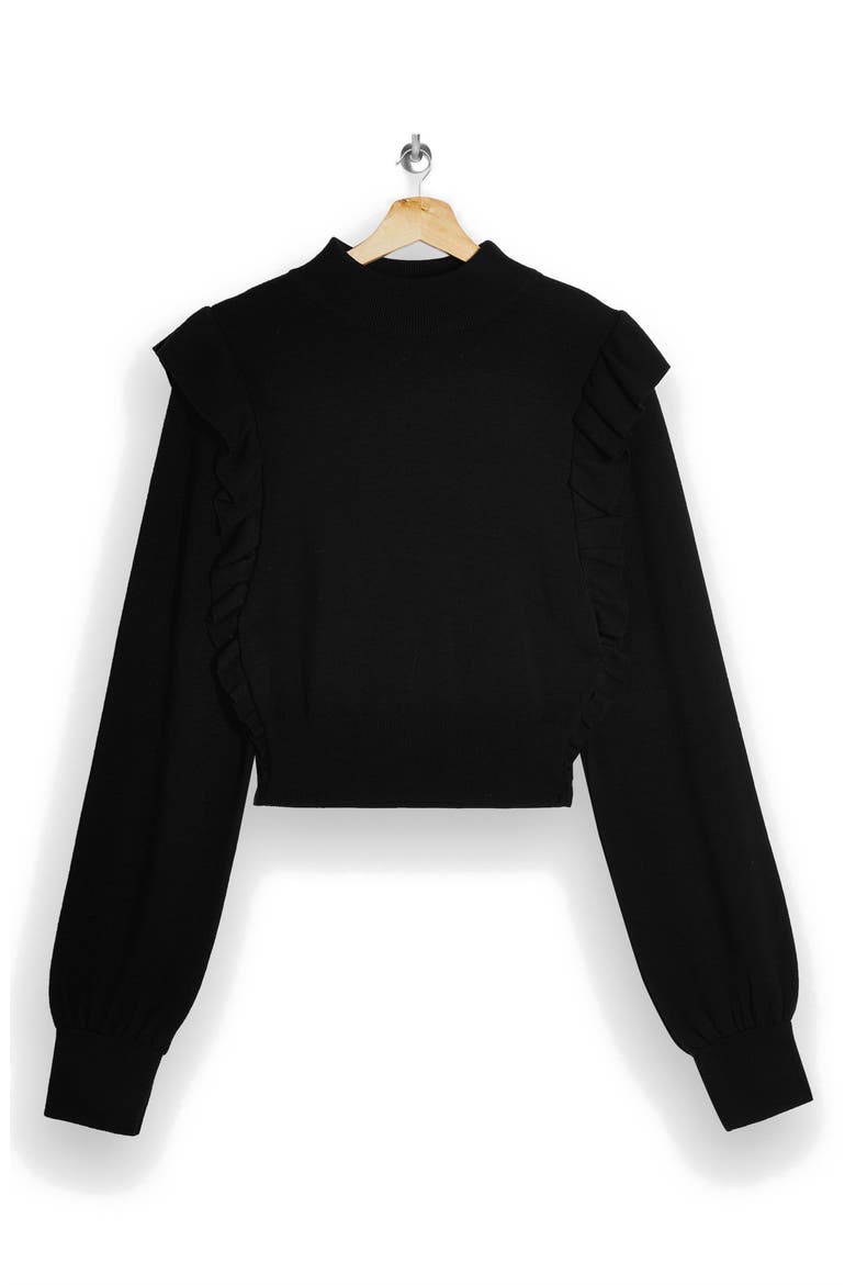 Ruffle Mock Neck Sweater, Alternate, color, BLACK