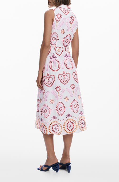 Desigual Embroidered Sleeveless Cotton Shirtdress In Pink