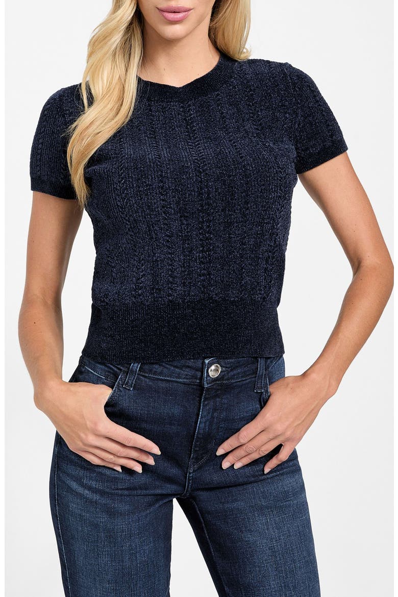 Marcie Short Sleeve Chenille Sweater, Main, color, JBLACK-BLACK