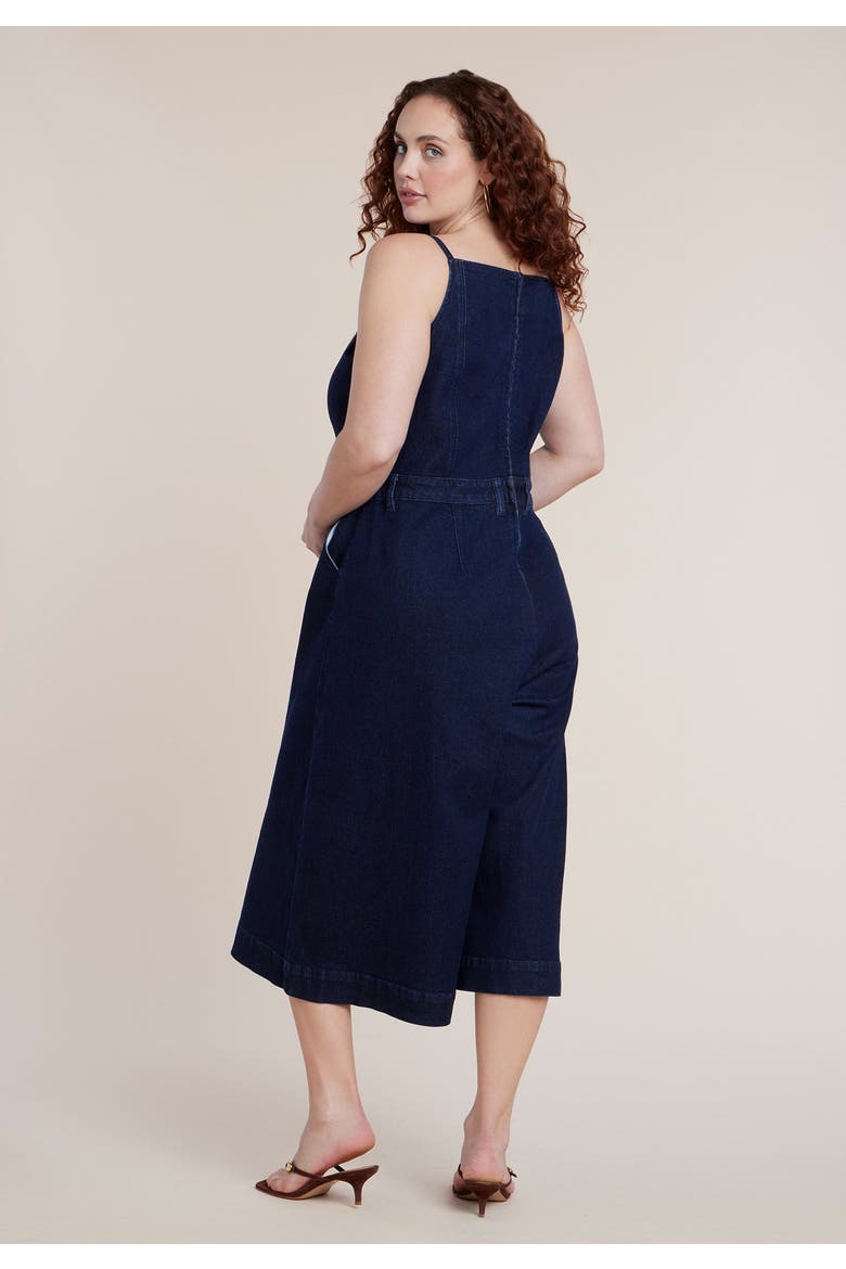 Stretch Denim Culotte Jumpsuit, Alternate, color, DARK WASH