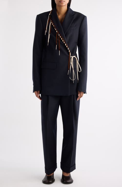 Dries Van Noten Women Blue Jacket With Classic Lapels And Lace-up Details In Wool Woman In Blue