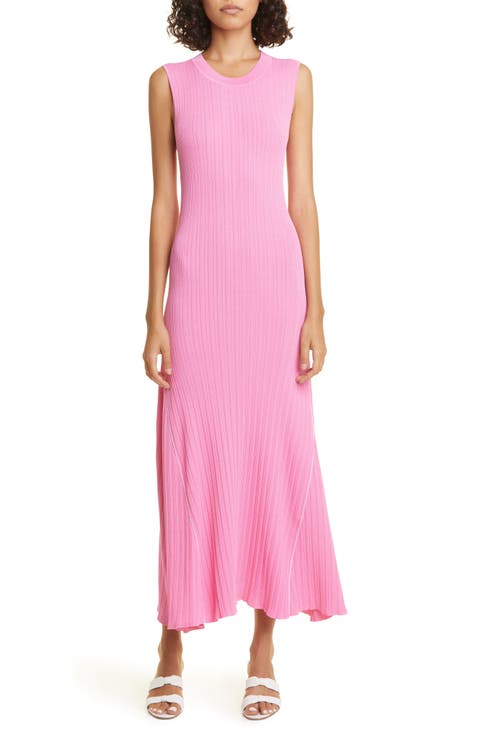 Ribbed Crepe Godet Dress