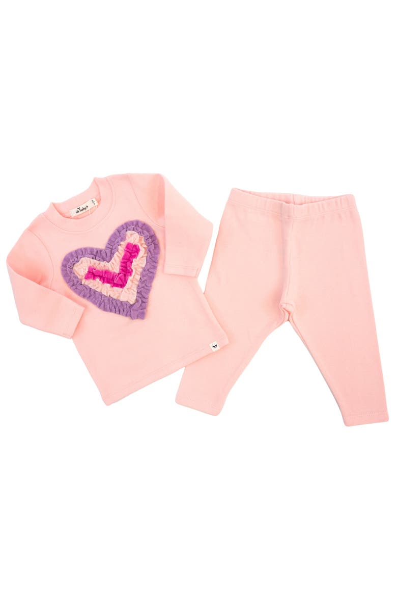 oh baby! Multi Ruffle Heart Terry Applique Two Piece Set, Alternate, color, Pale Pink