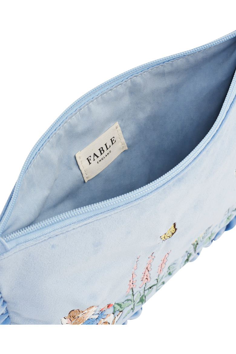 x Peter Rabbit Blue Velvet Embroidered Pouch, Alternate, color, Light Blue