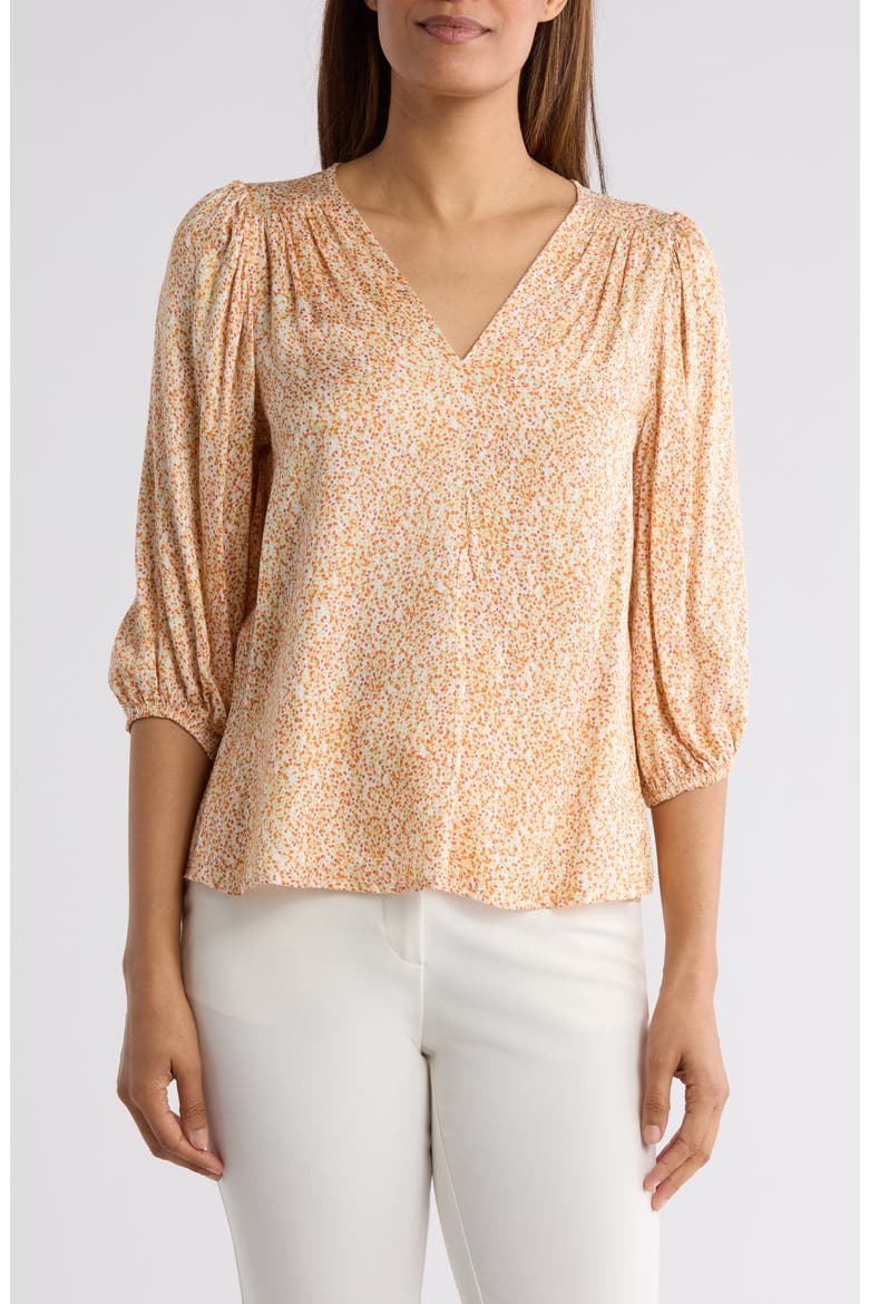 Dot V-Neck Three-Quarter Sleeve Top, Main, color, YELLOW