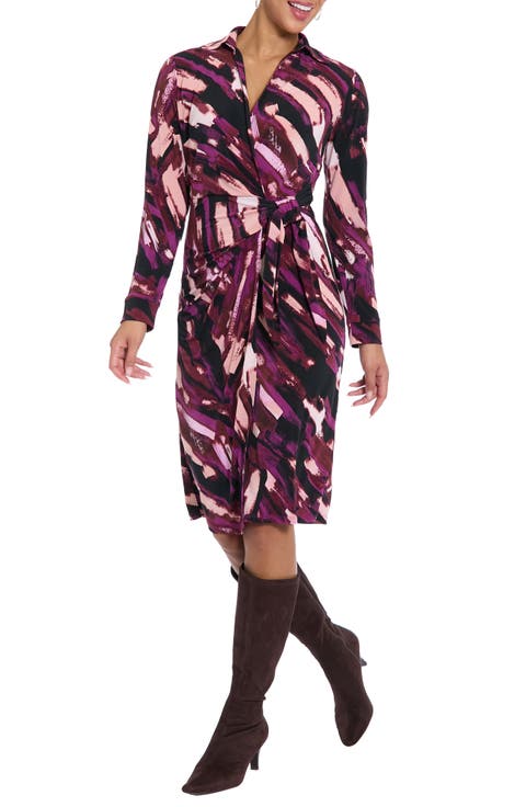 Long Sleeve Faux Wrap Shirtdress