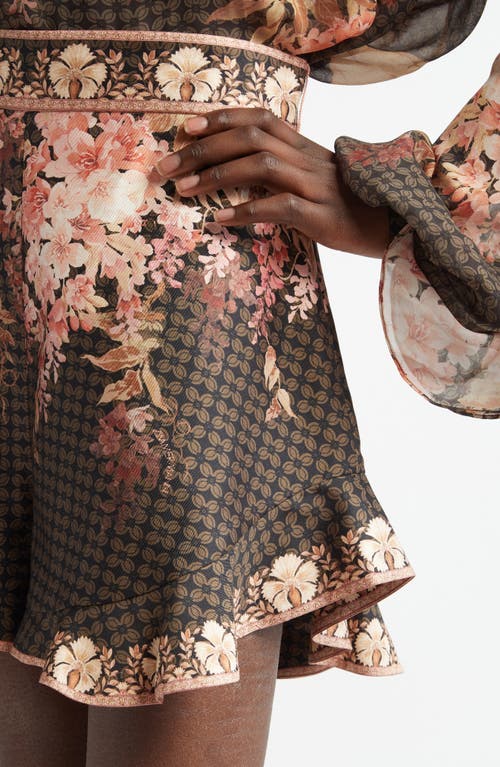 Shop Zimmermann Flutter Tropical Floral Silk & Cotton Shorts In Black Floral
