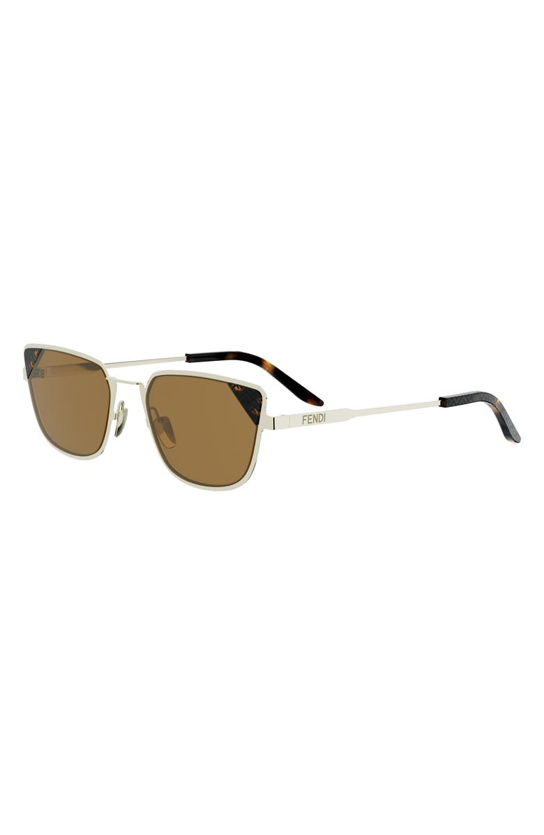 Fendi Signature 53.7mm Rectangular Sunglasses, Alternate, color, Gold / Roviex