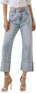 Grey Lab Frayed Cuff Straight Leg Ankle Jeans