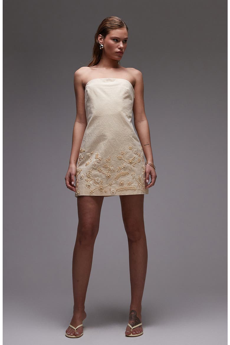 Embroidered Strapless Minidress, Main, color, YELLOW