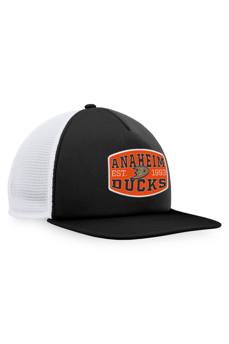 Men's Fanatics Branded Black/White Anaheim Ducks Foam Front Patch Trucker Snapback Hat, Alternate, color, Black