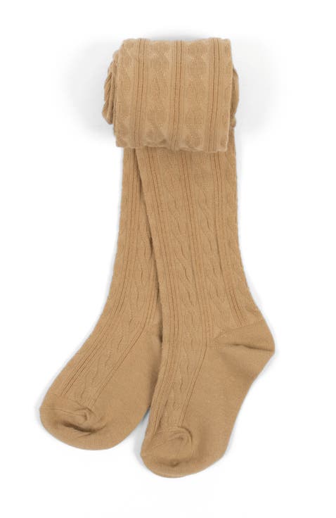 Girls Cable Knit Tights, Cotton Blend