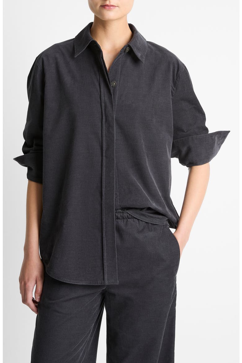 Oversize Cotton Corduroy Button-Up Shirt, Main, color, GRAPHITE