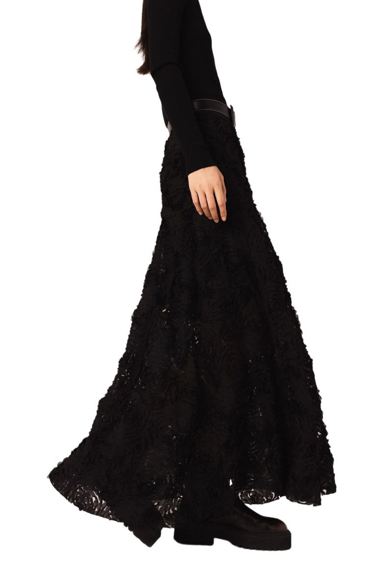 maje Long embroidered skirt, Alternate, color, Black