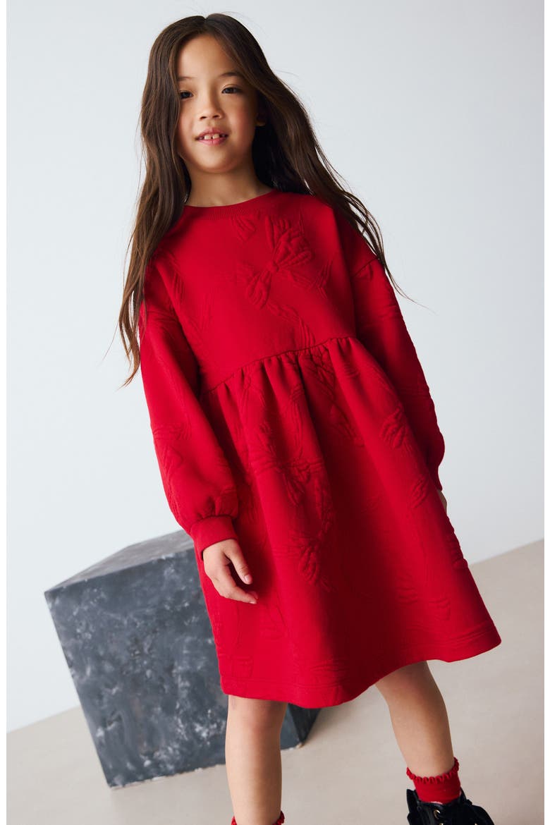 Kids' Bow Sweatshirt Dress, Alternate, color, RED