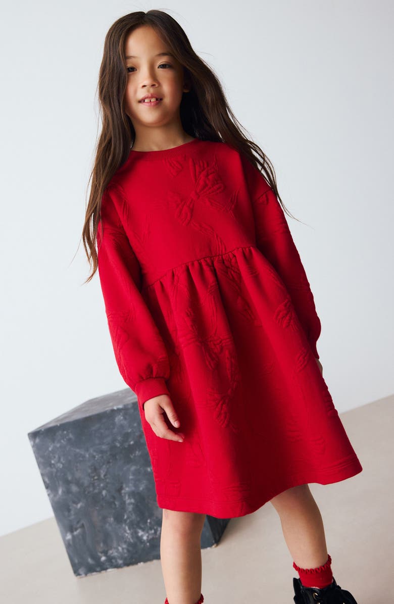 NEXT Kids' Bow Sweatshirt Dress, Alternate, color, Red