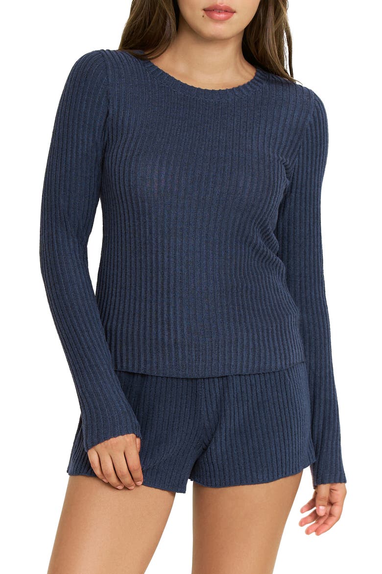 Dream Cloud Ribbed Long Sleeve Pajama Top, Main, color, MIDNIGHT