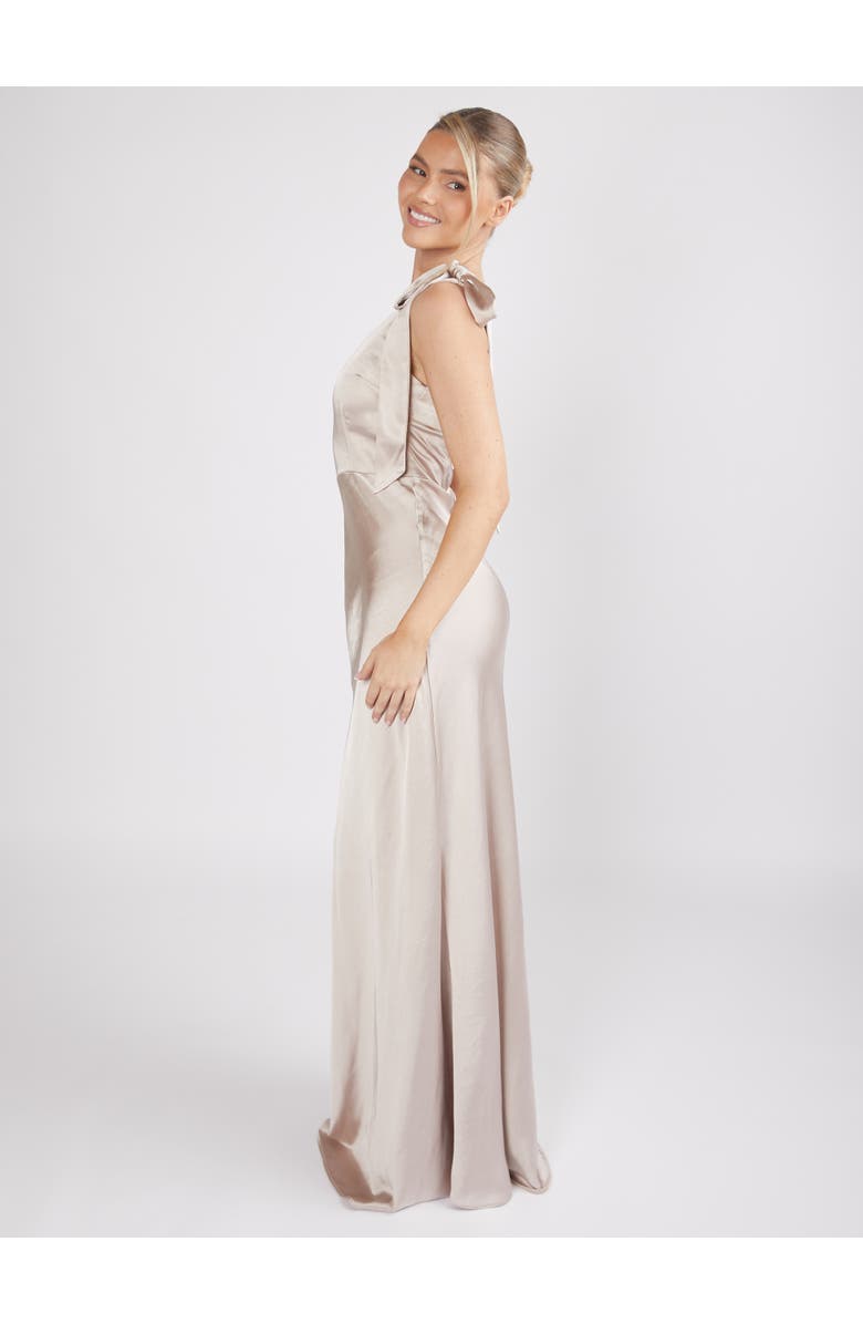 Six Stories Bow One Shoulder Satin Bridesmaid Dress, Alternate, color, Oyster