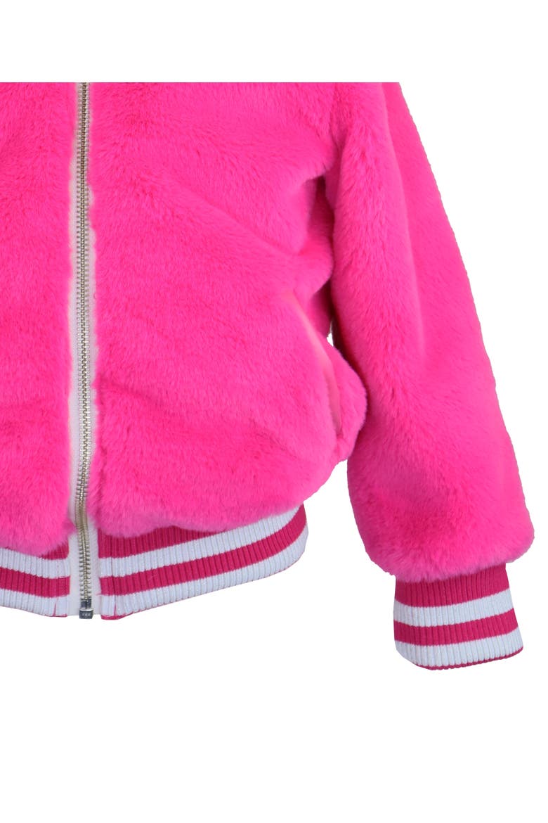 Faux Fur Zip Front Varsity Jacket, Alternate, color, Hot Pink Puff