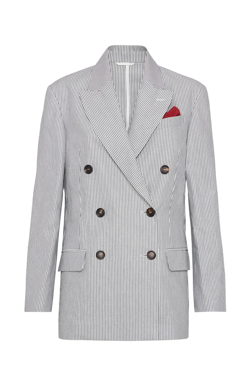 Brunello Cucinelli Striped Twill Blazer In Light Grey