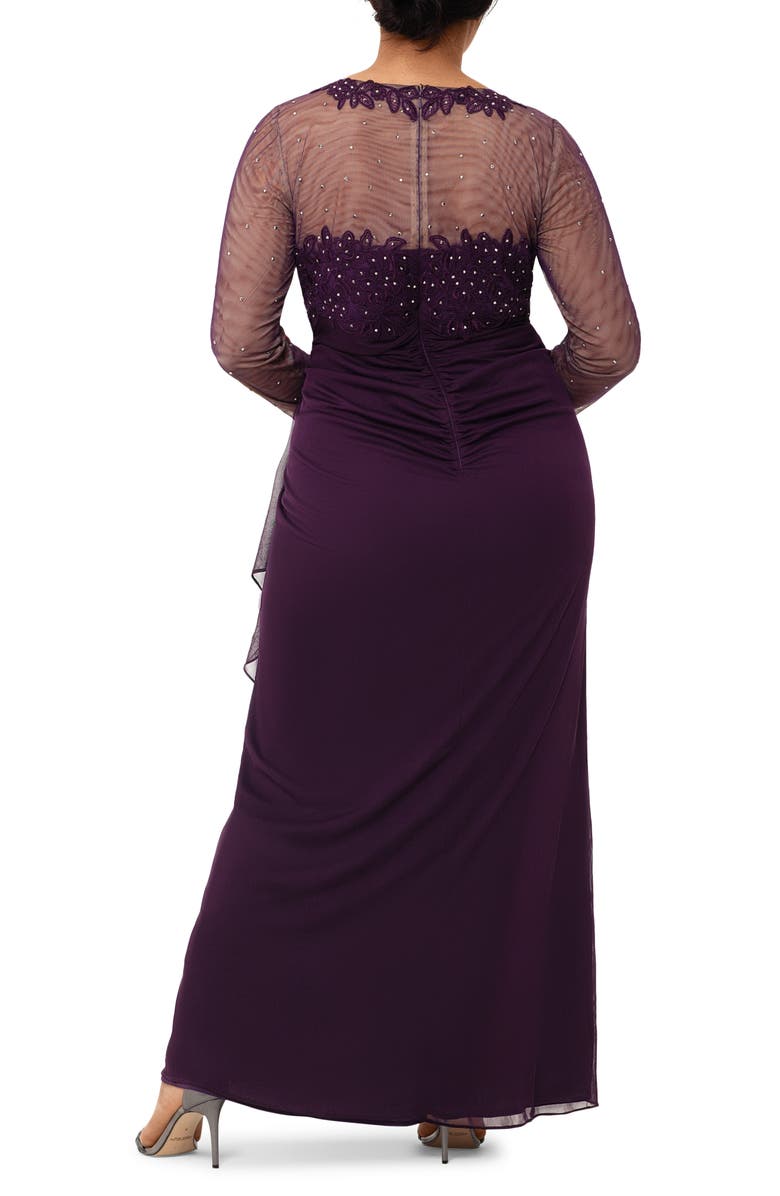 Xscape Evenings Xscape Embellished Illusion Long Sleeve Ruched Gown, Alternate, color,