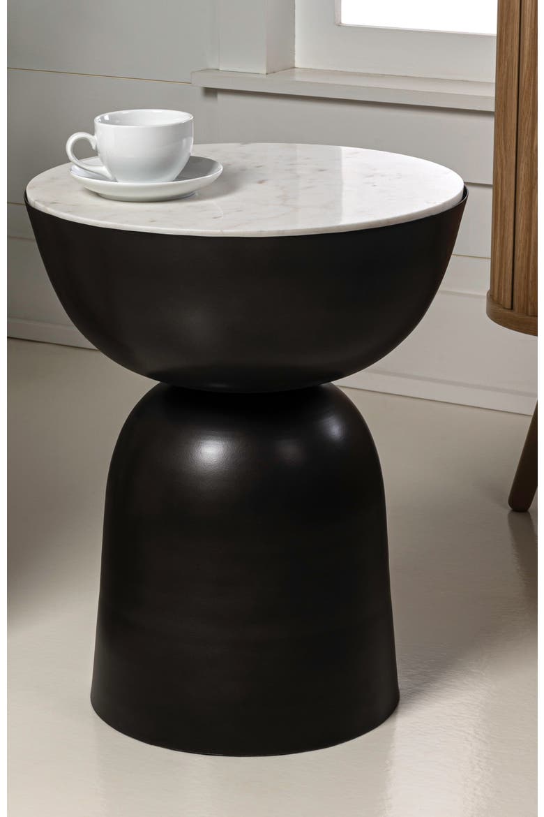 Atarah Modern Round Marble Top Accent Table, Iron Hourglass Base, Unique Veined End Side Table for Living Room, Alternate, color, Black/White