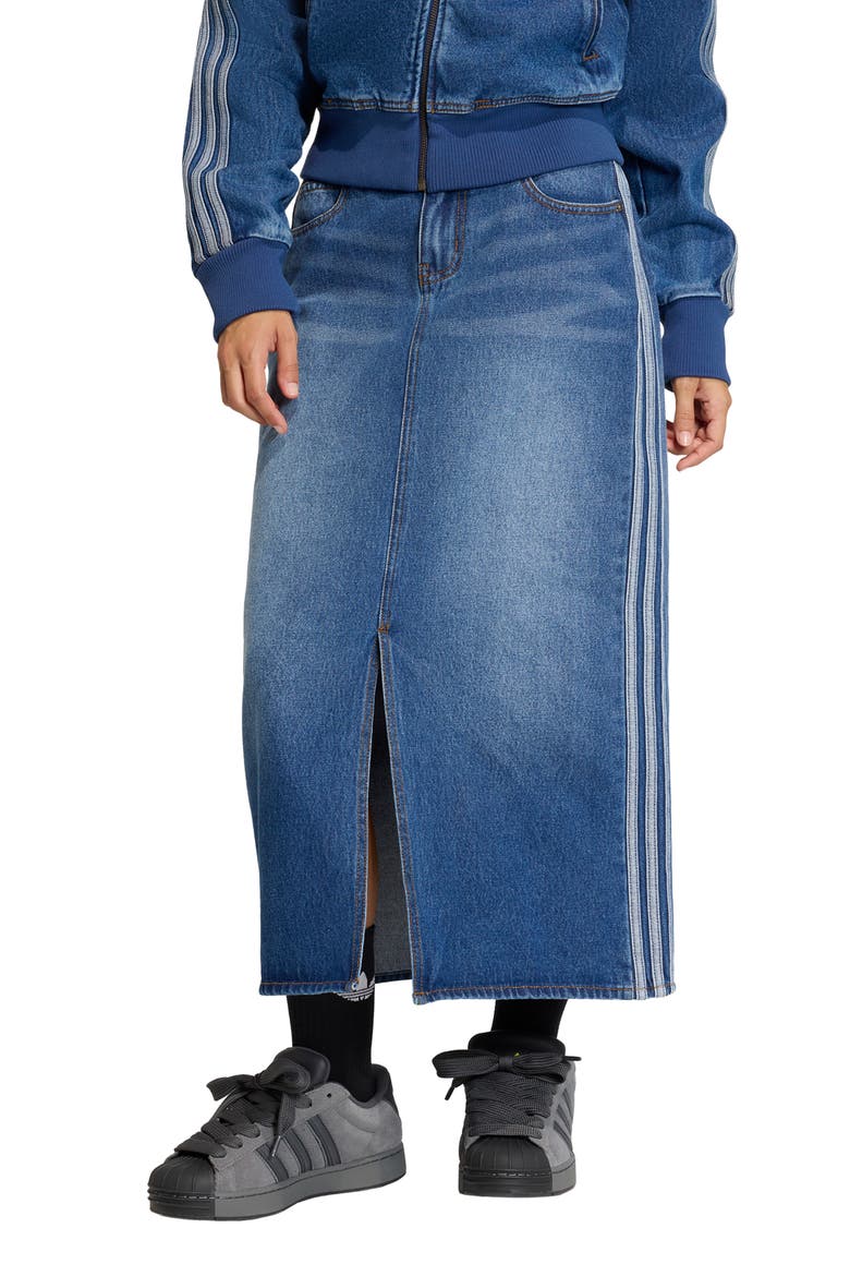 3-Stripes Denim Midi Skirt, Main, color, MEDIUM VINTAGE DENIM