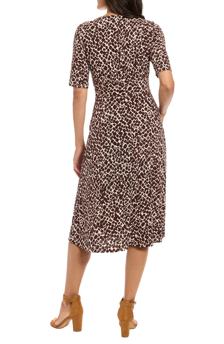 London Times Short Sleeve Inset Waist Fit & Flare Midi Dress, Alternate, color, Tan/ Choco
