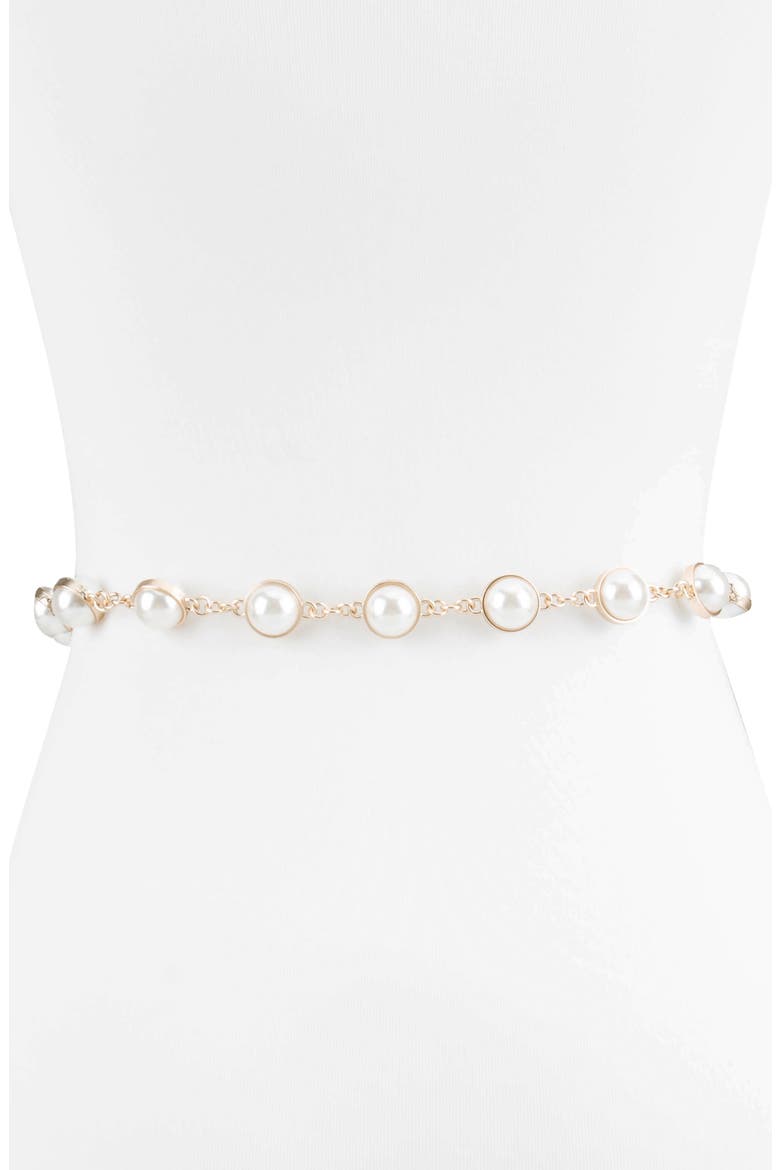 Imitation Pearl Chain Belt, Alternate, color, PEARL
