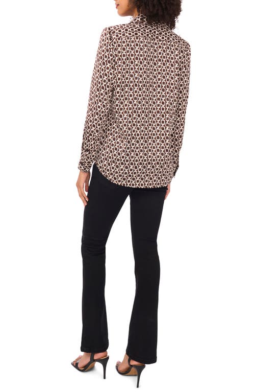 Vince Camuto Satin Long Sleeve Button-up Shirt In Brown