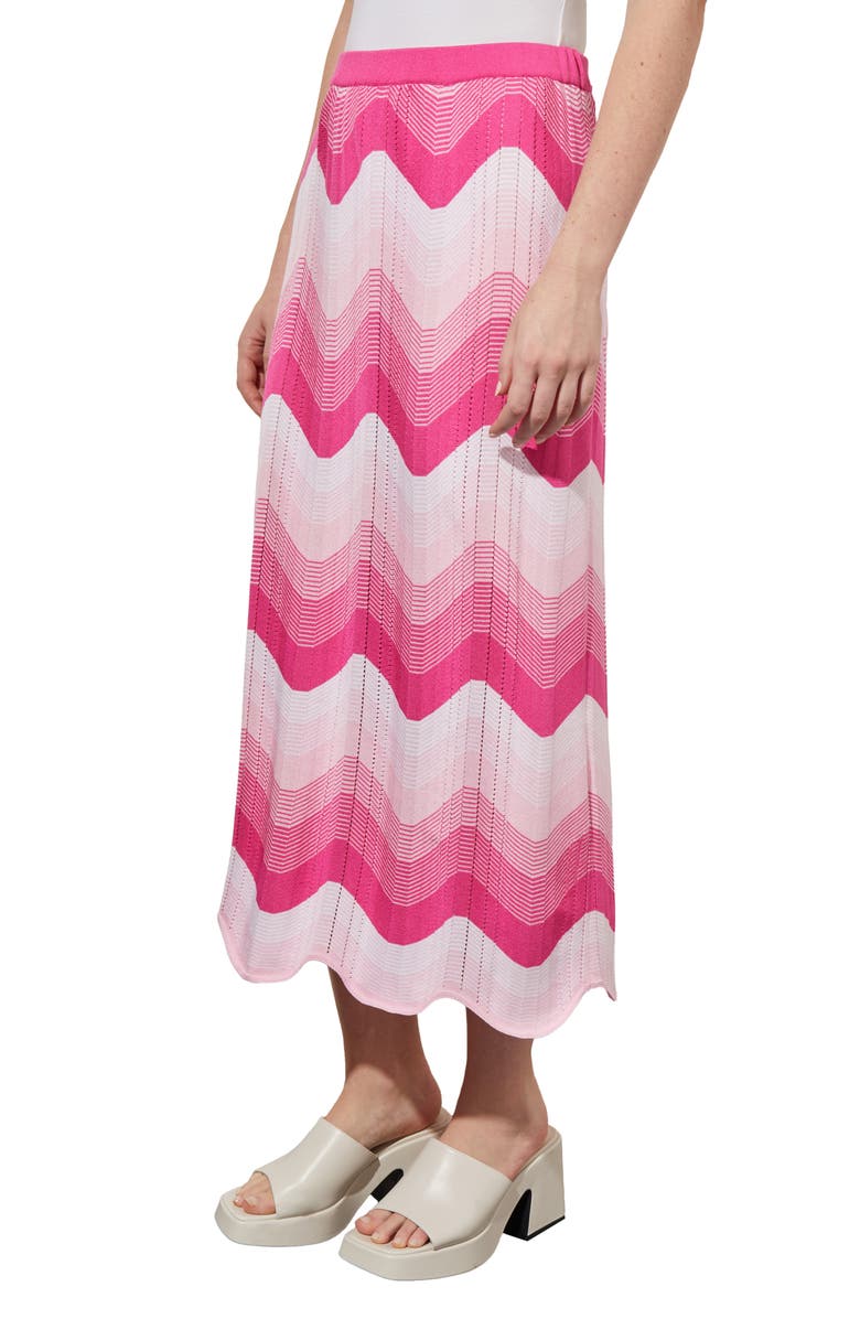 Ming Wang Scallop Stripe Knit Midi Skirt, Alternate, color, Carmine Rose Multi