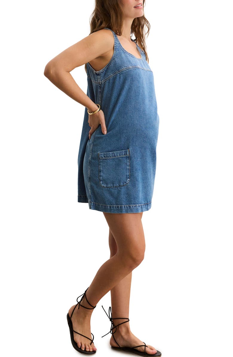 HATCH Collection The Kiley Denim Mini Maternity Dress, Alternate, color, Vintage Dream Blue