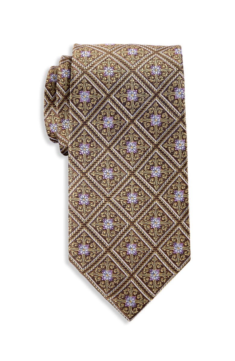 Oak Hill Premium by DXL Big & Tall Medallion Silk Tie, Main, color, Tan