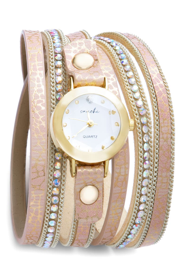 Faux Leather Strap Watch, Main, color, NUDE