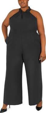 Julia Jordan Sleeveless Twisted Halter Wide Leg Jumpsuit