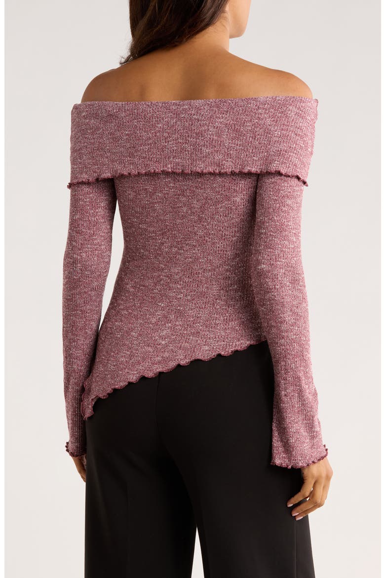 Off the Shoulder Long Sleeve Asymmetric Top, Alternate, color, BURGUNDY