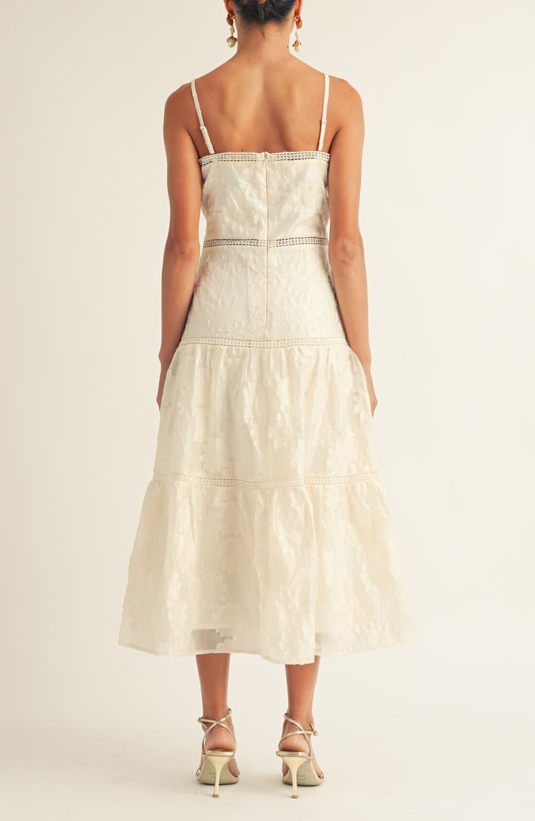 Arose Studio Sam Floral Jacquard Tiered Organza Midi Dress, Alternate, color, Cream