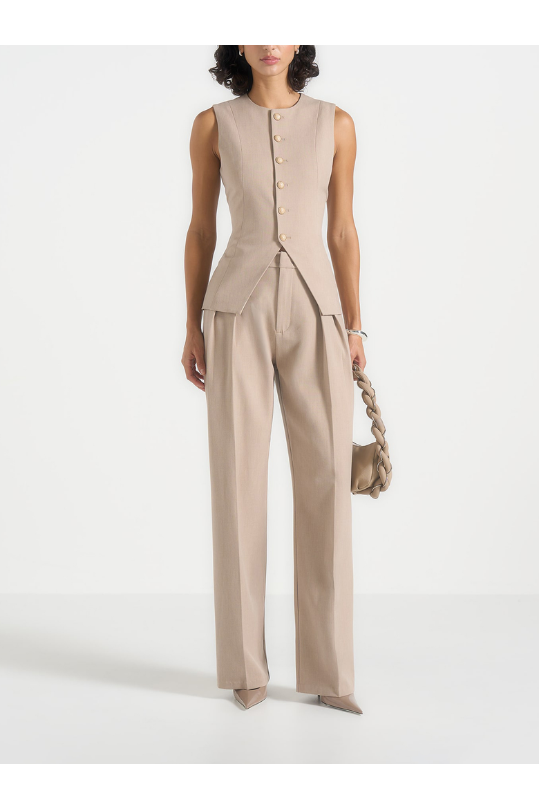 Maisie Tailored Crew Neck Cinch Waistcoat, Alternate, color, Taupe