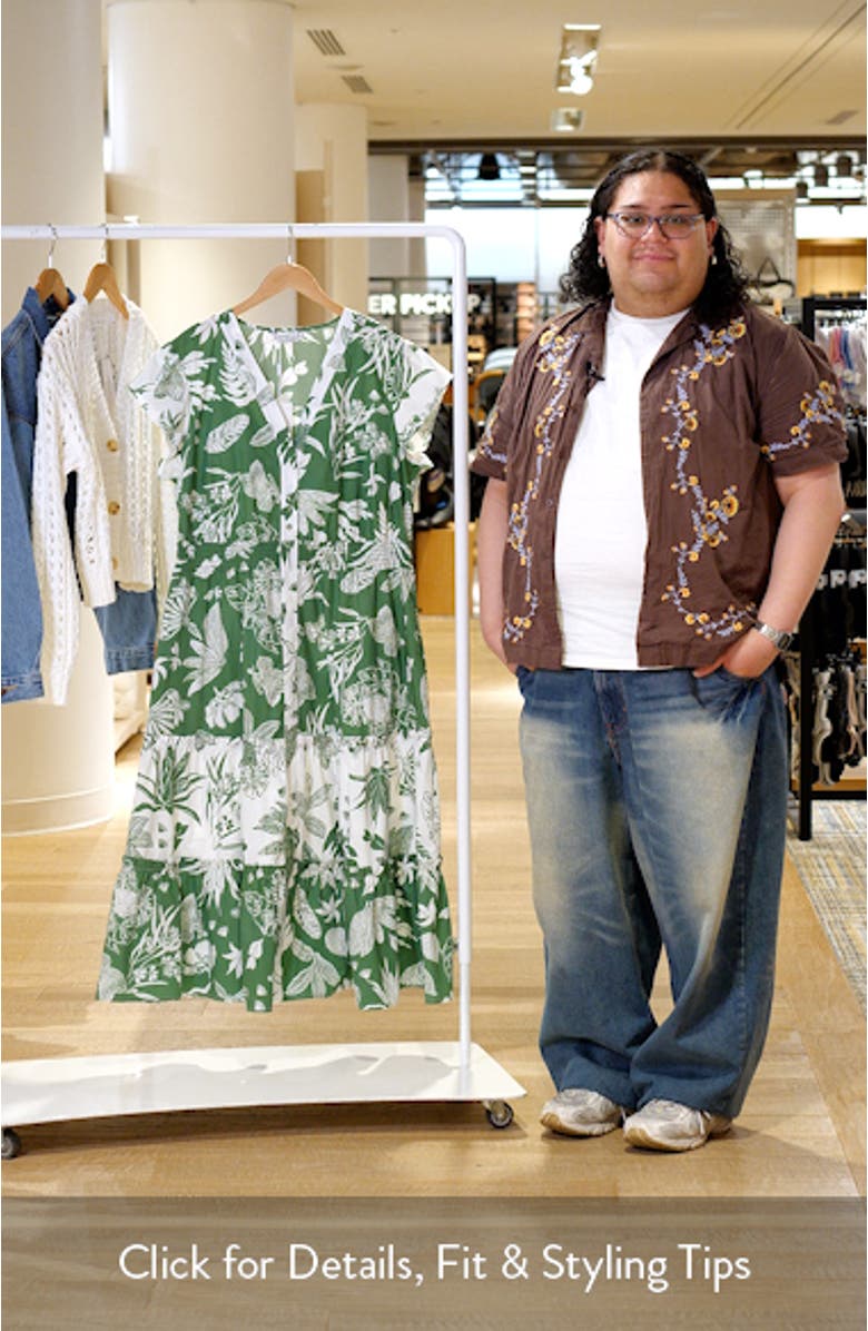 Amazonia Print Cotton Poplin Midi Shirtdress, sales video thumbnail